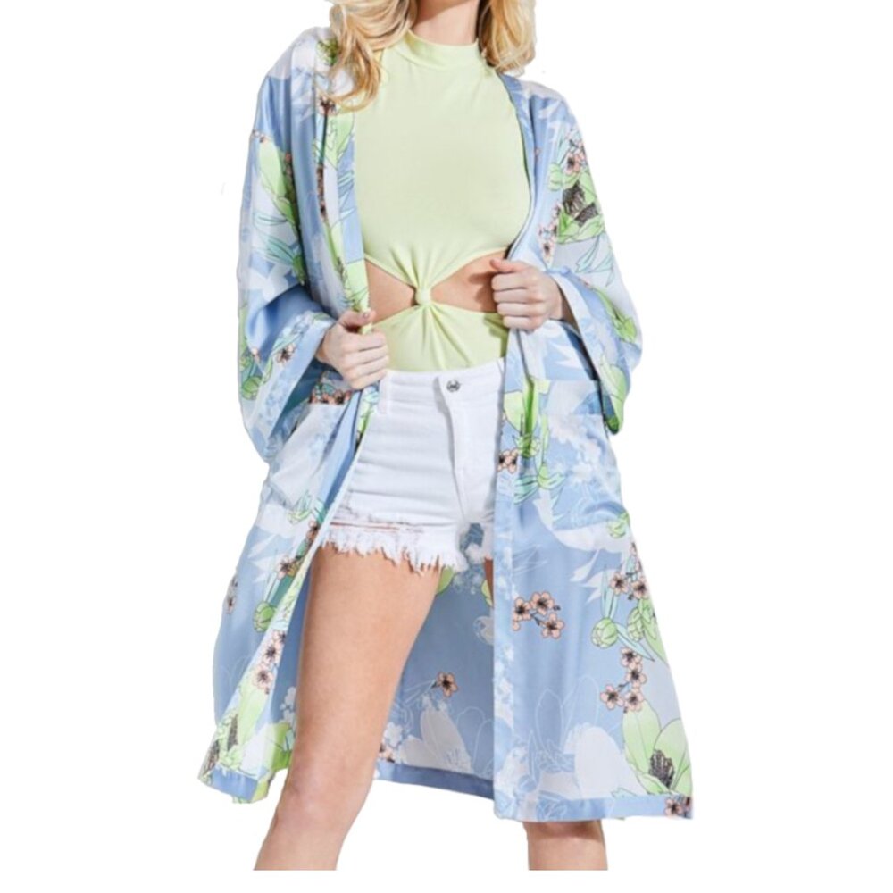 GUESS, Lelani Printed Kimono, Blue, Size XS, NWT
